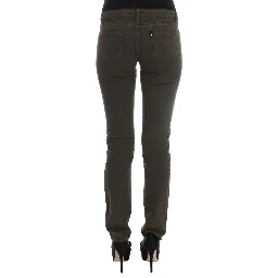 Green Cotton Blend Slim Fit Jeans