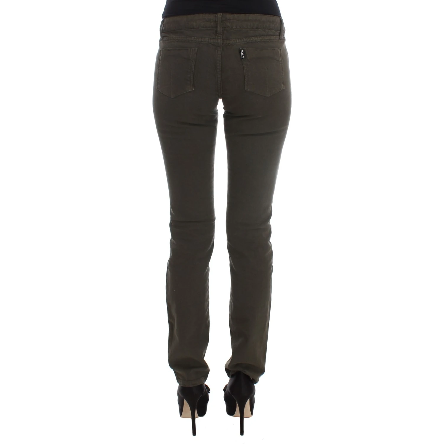 Green Cotton Blend Slim Fit Jeans