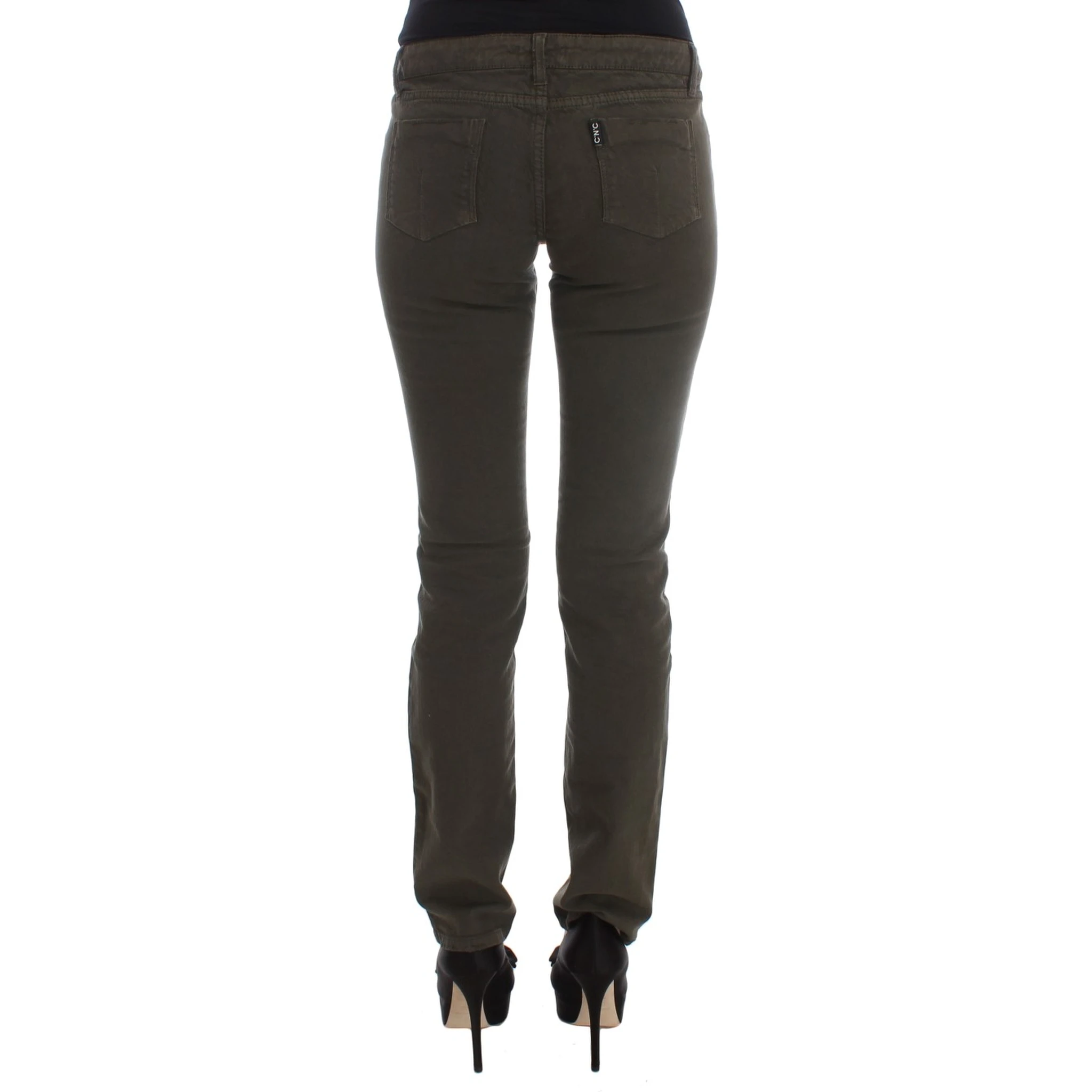 Green Cotton Blend Slim Fit Jeans