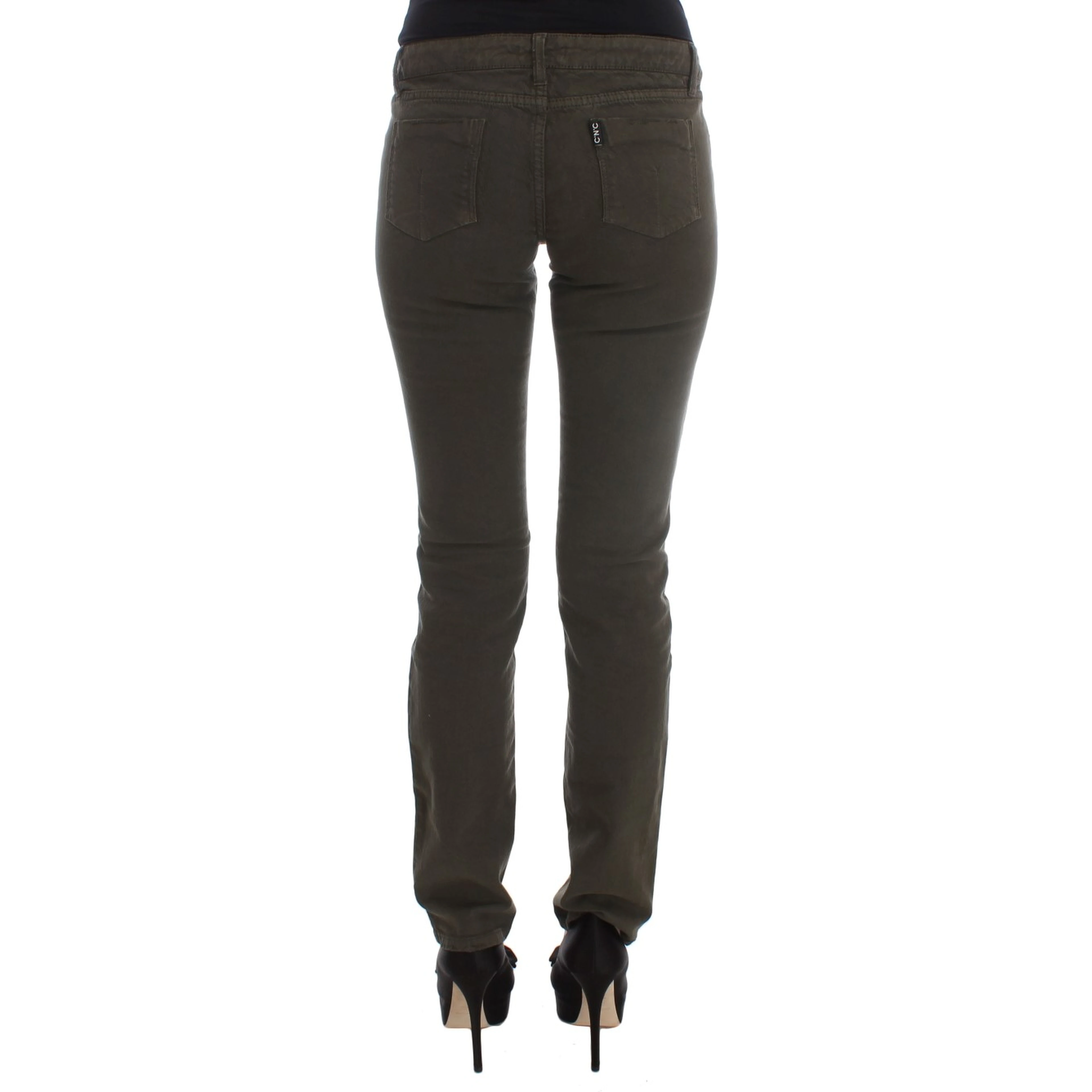 Green Cotton Blend Slim Fit Jeans