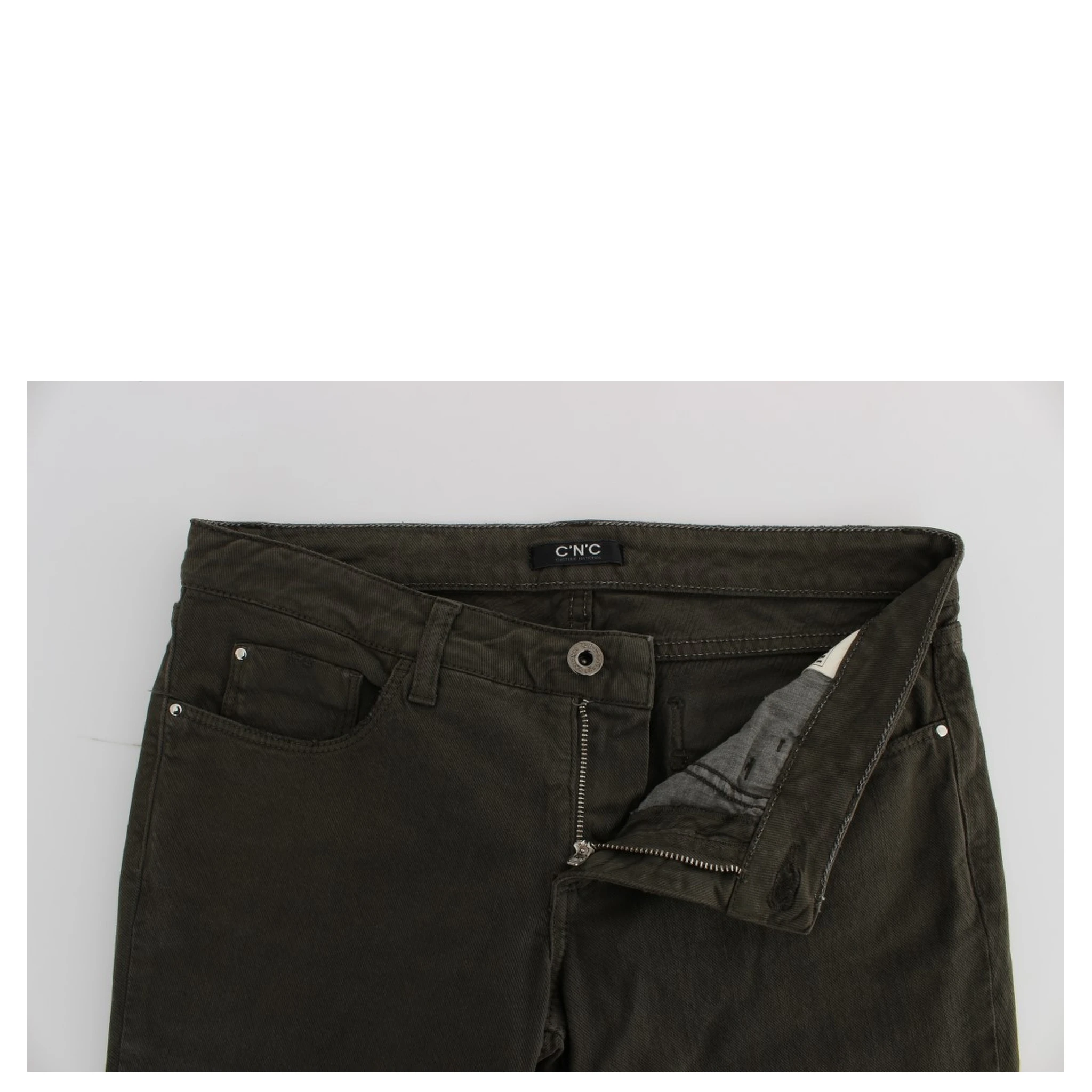 Green Cotton Blend Slim Fit Jeans