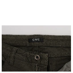 Green Cotton Blend Slim Fit Jeans