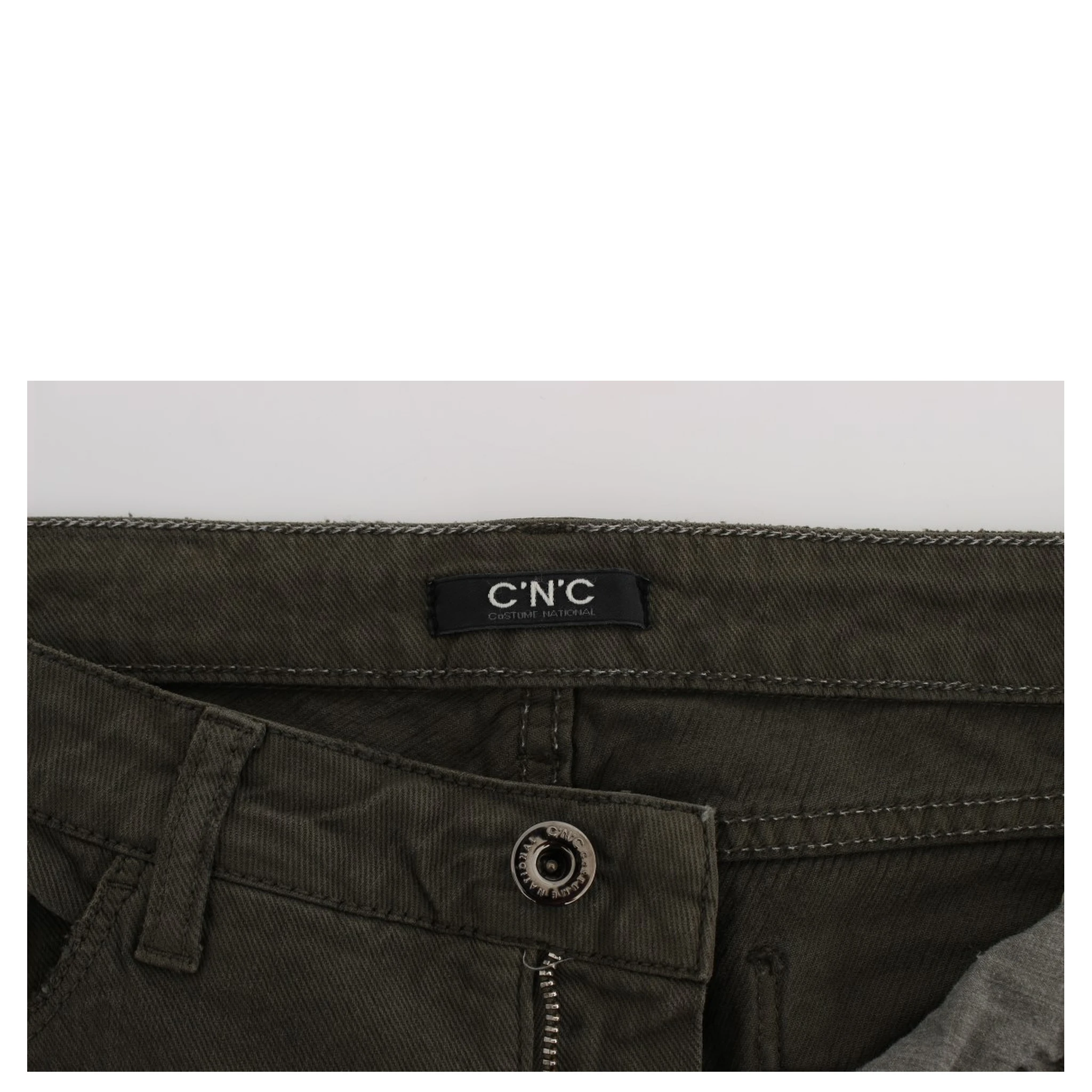 Green Cotton Blend Slim Fit Jeans
