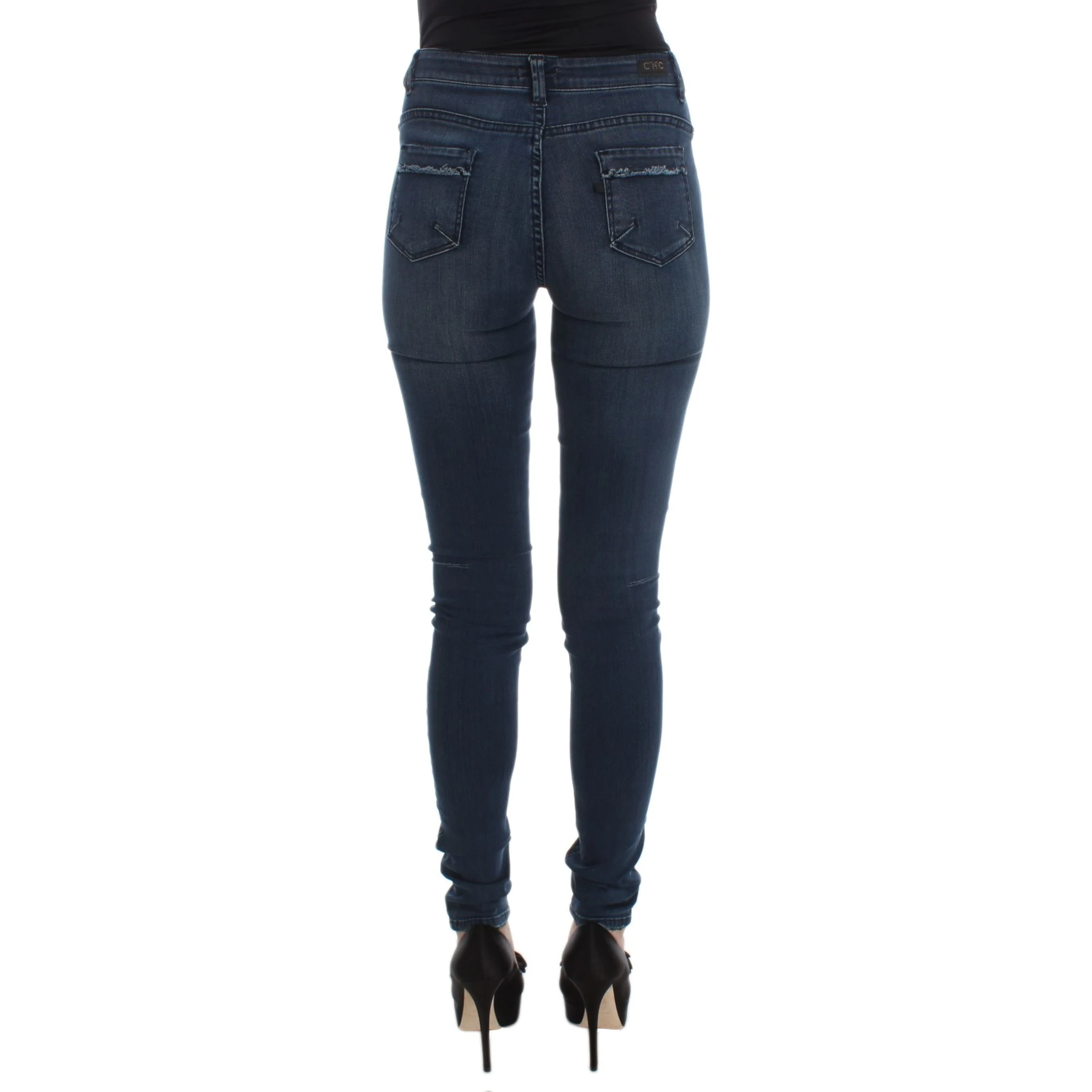 Blue Cotton Blend Slim Fit Jeans