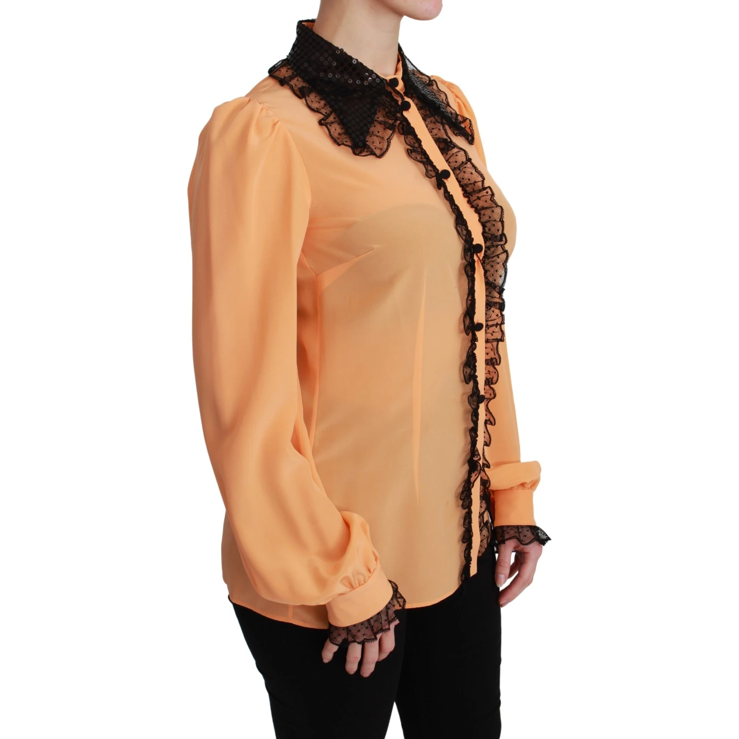Yellow Silk Sequin Lace Blouse Shirt