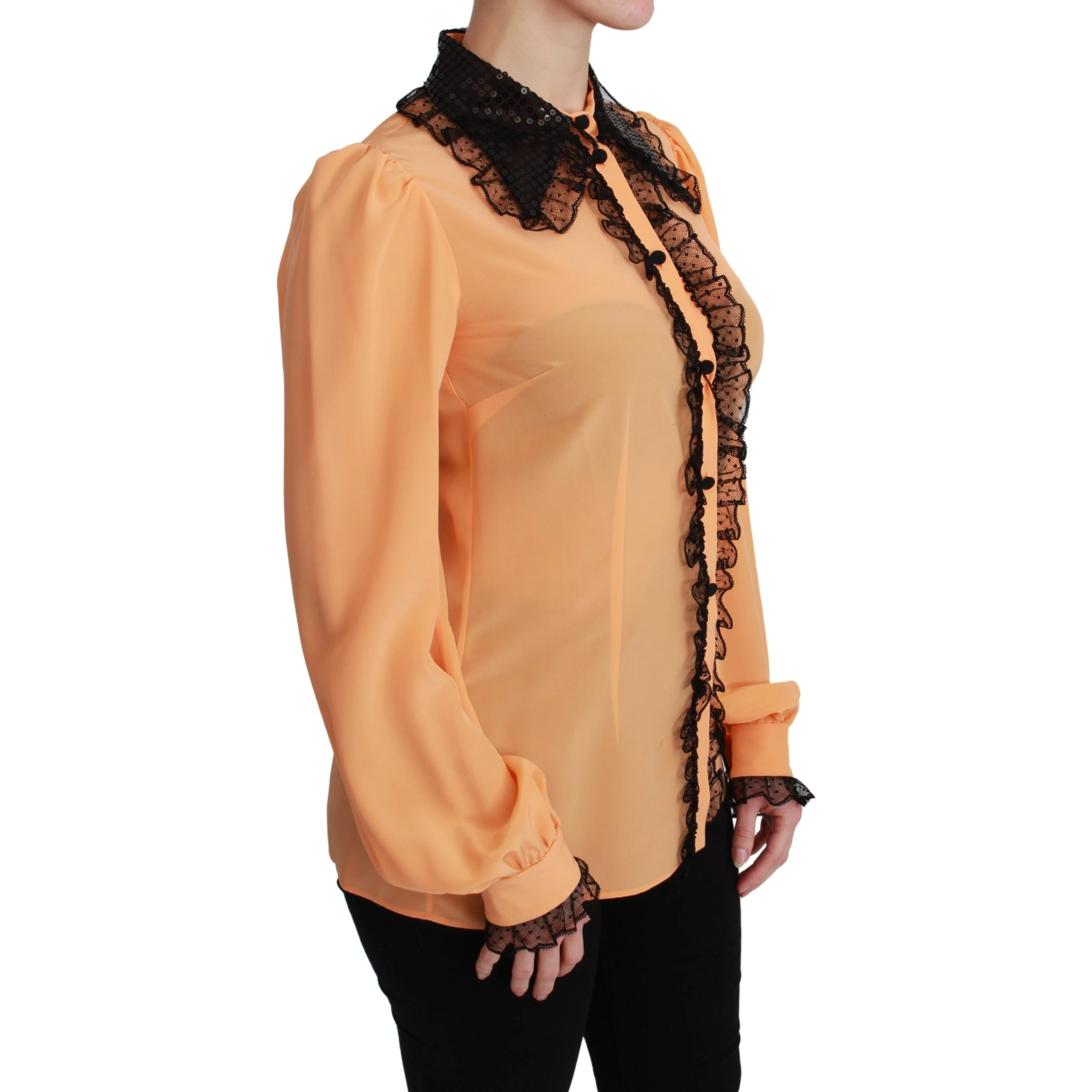 Yellow Silk Sequin Lace Blouse Shirt