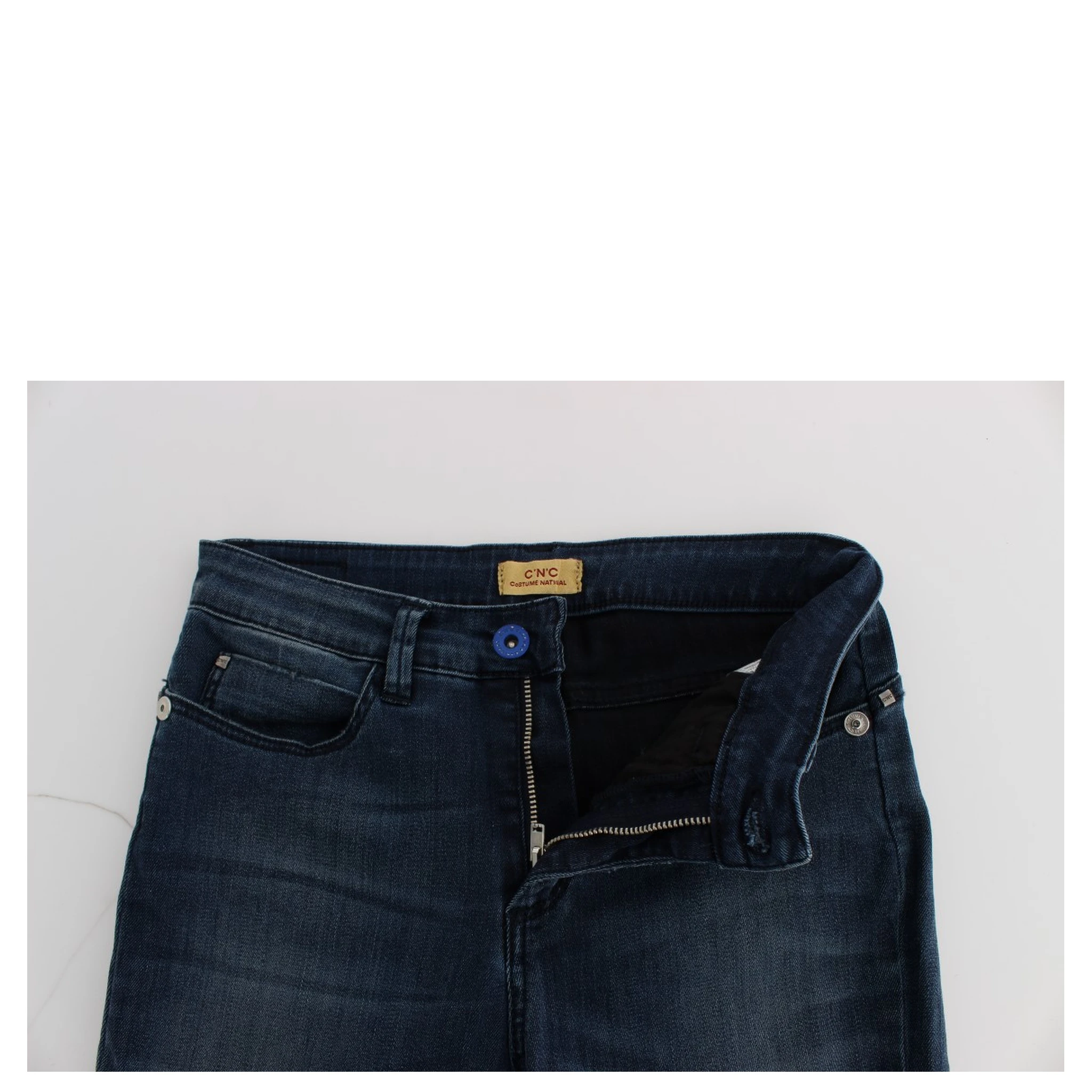 Blue Cotton Blend Slim Fit Jeans