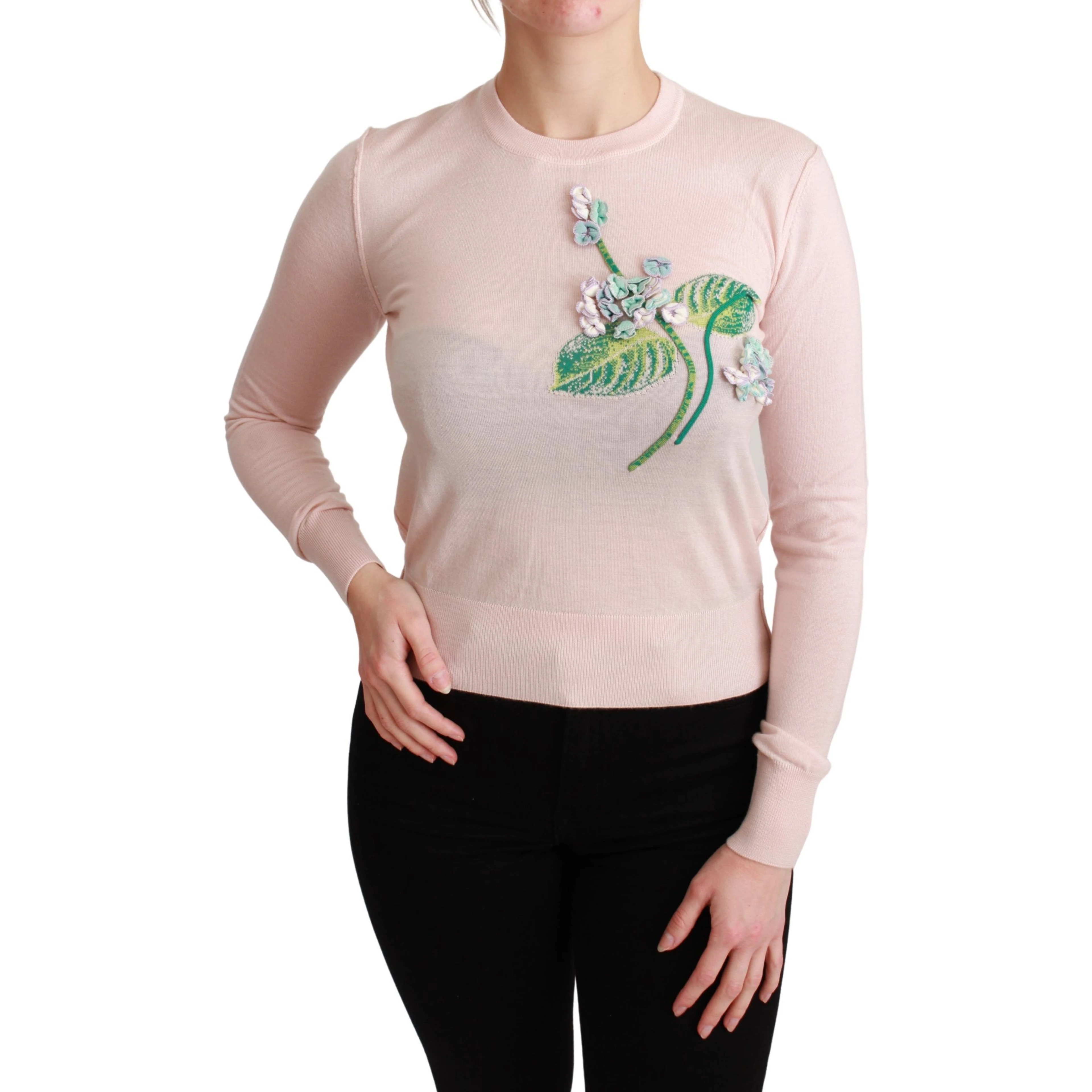 Pink Floral Silk Cashmere Pullover Sweater