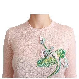 Pink Floral Silk Cashmere Pullover Sweater