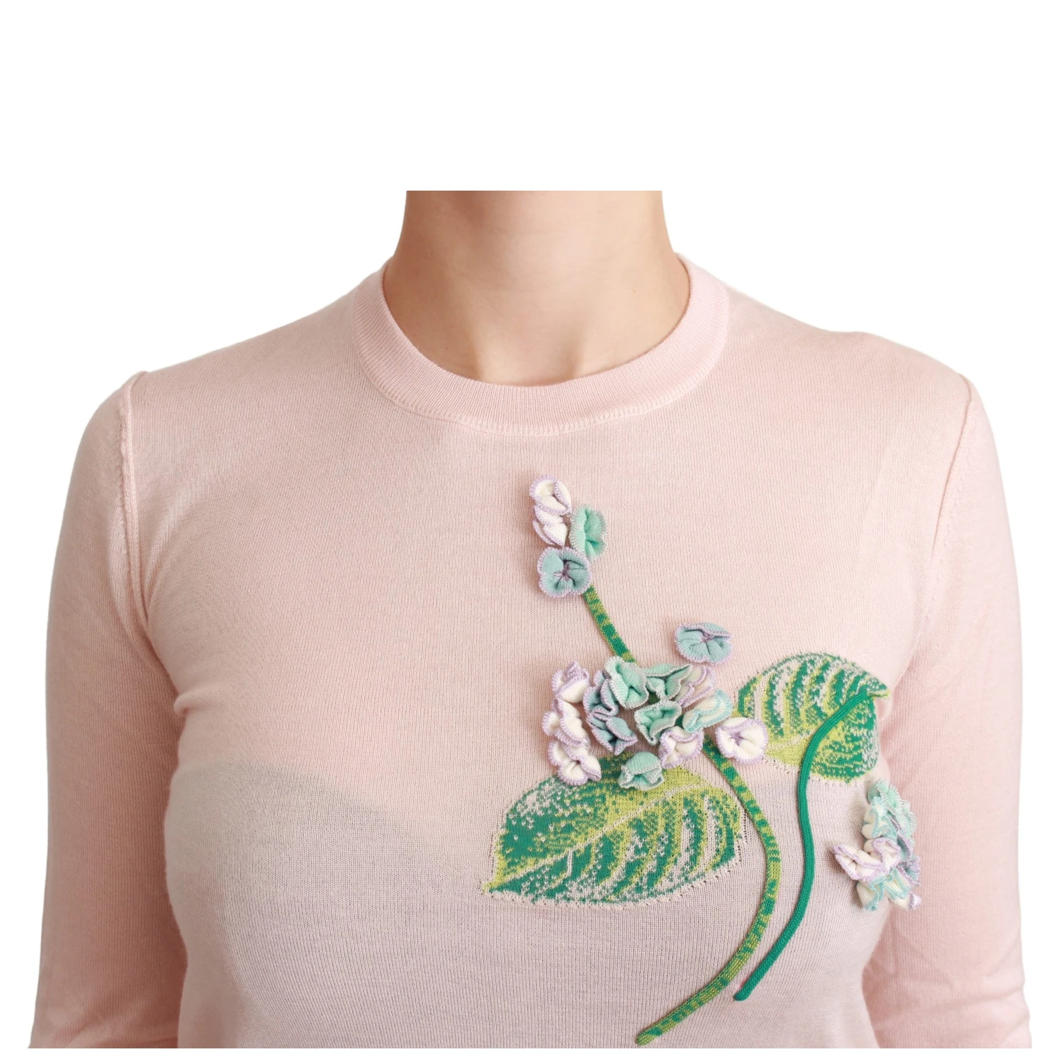 Pink Floral Silk Cashmere Pullover Sweater