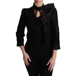 Black Floral Jacquard Blazer Silk Jacket