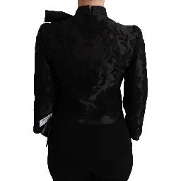 Black Floral Jacquard Blazer Silk Jacket