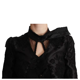 Black Floral Jacquard Blazer Silk Jacket