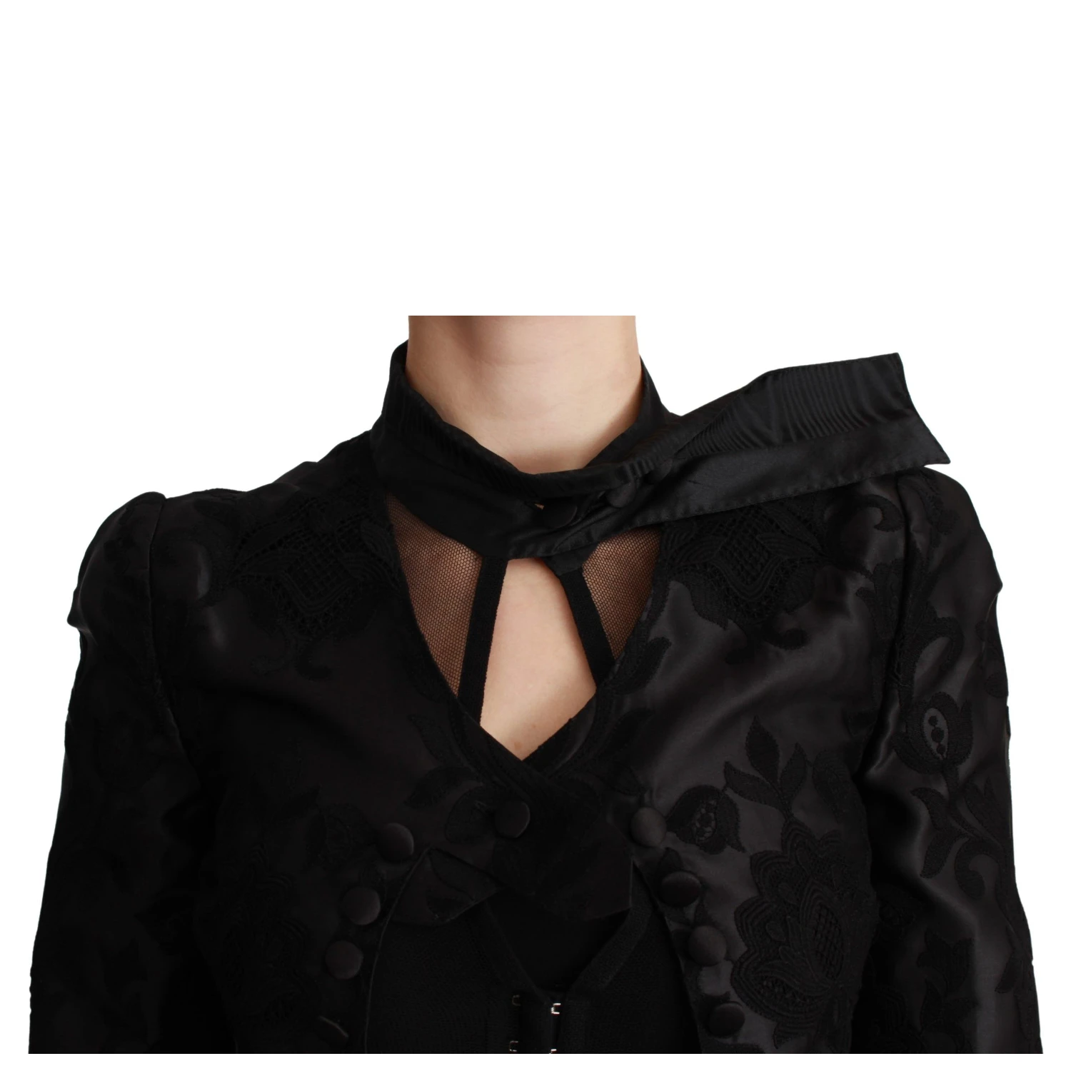 Black Floral Jacquard Blazer Silk Jacket