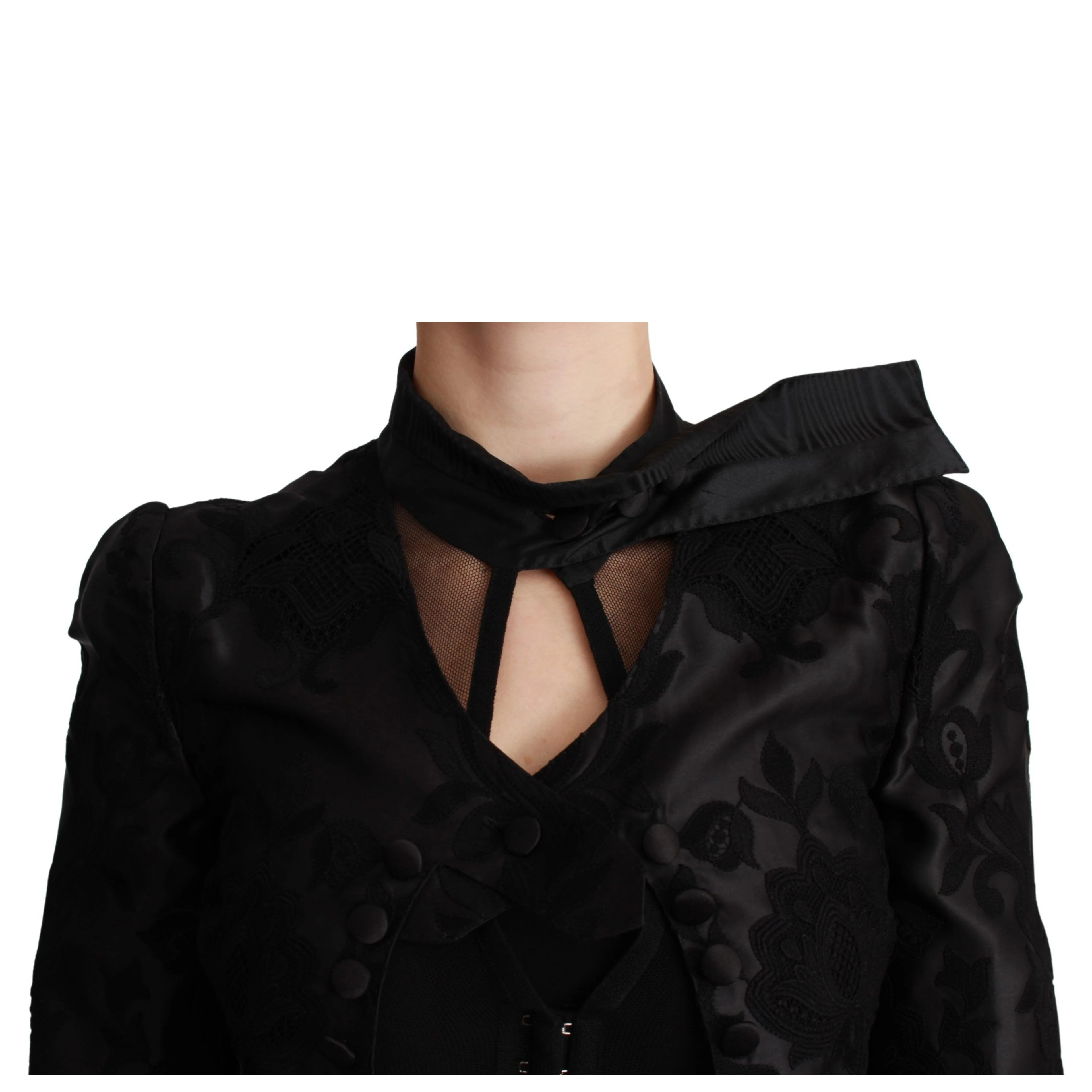 Black Floral Jacquard Blazer Silk Jacket