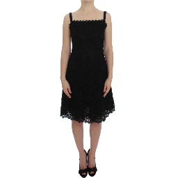 Black Floral Lace Shift Knee Length Dress