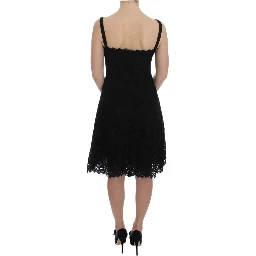 Black Floral Lace Shift Knee Length Dress