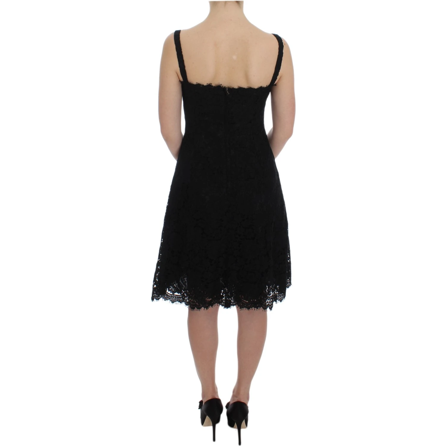 Black Floral Lace Shift Knee Length Dress