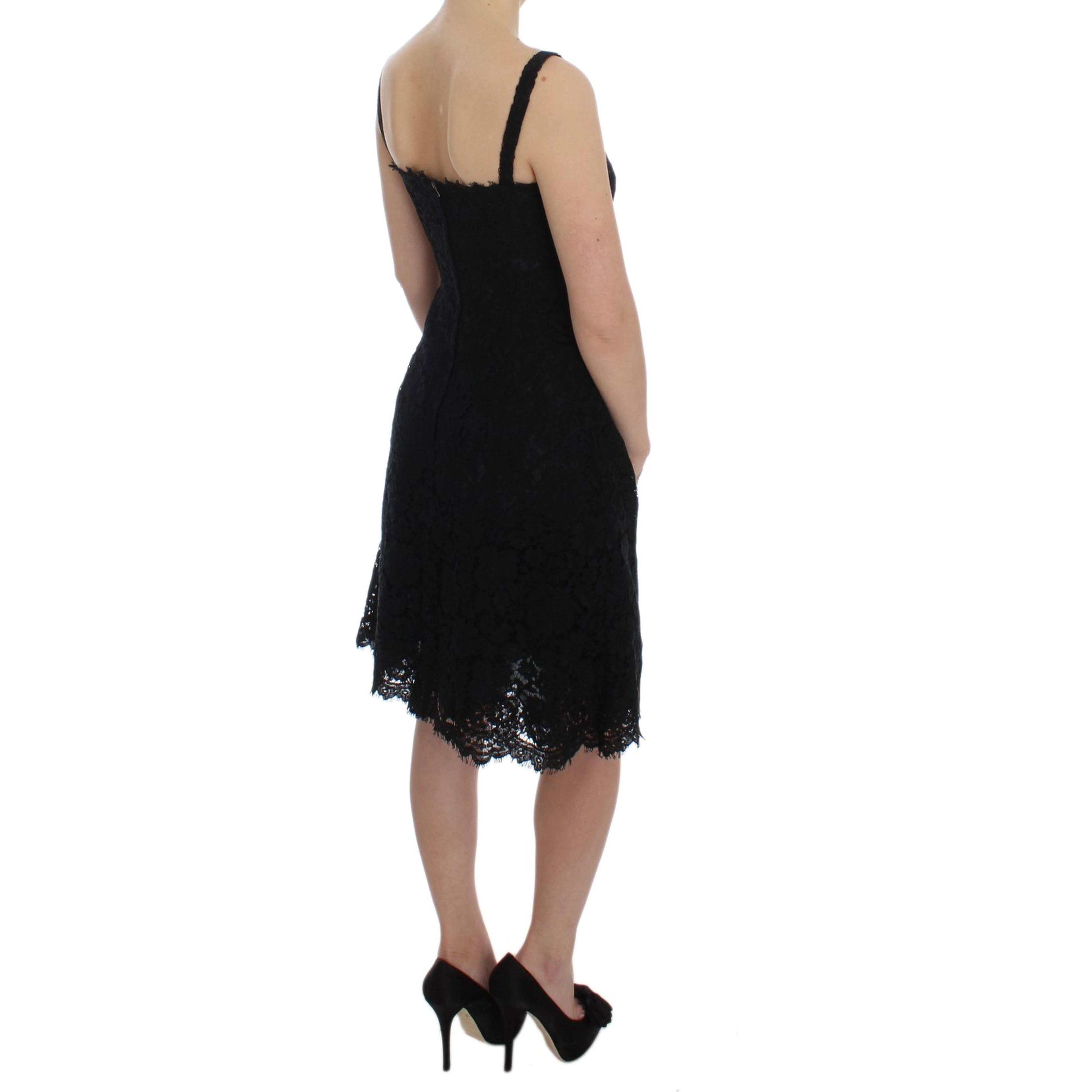 Black Floral Lace Shift Knee Length Dress