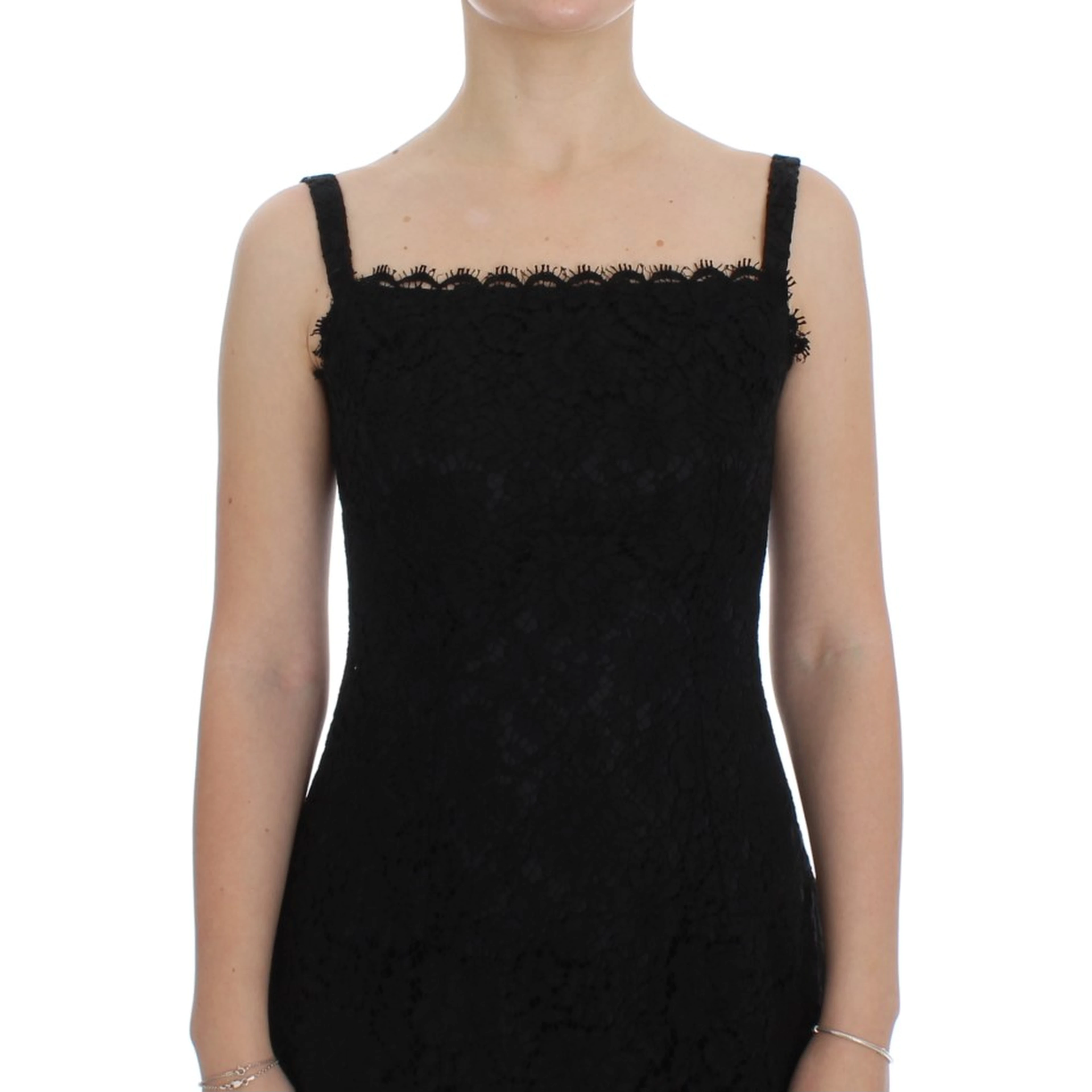 Black Floral Lace Shift Knee Length Dress