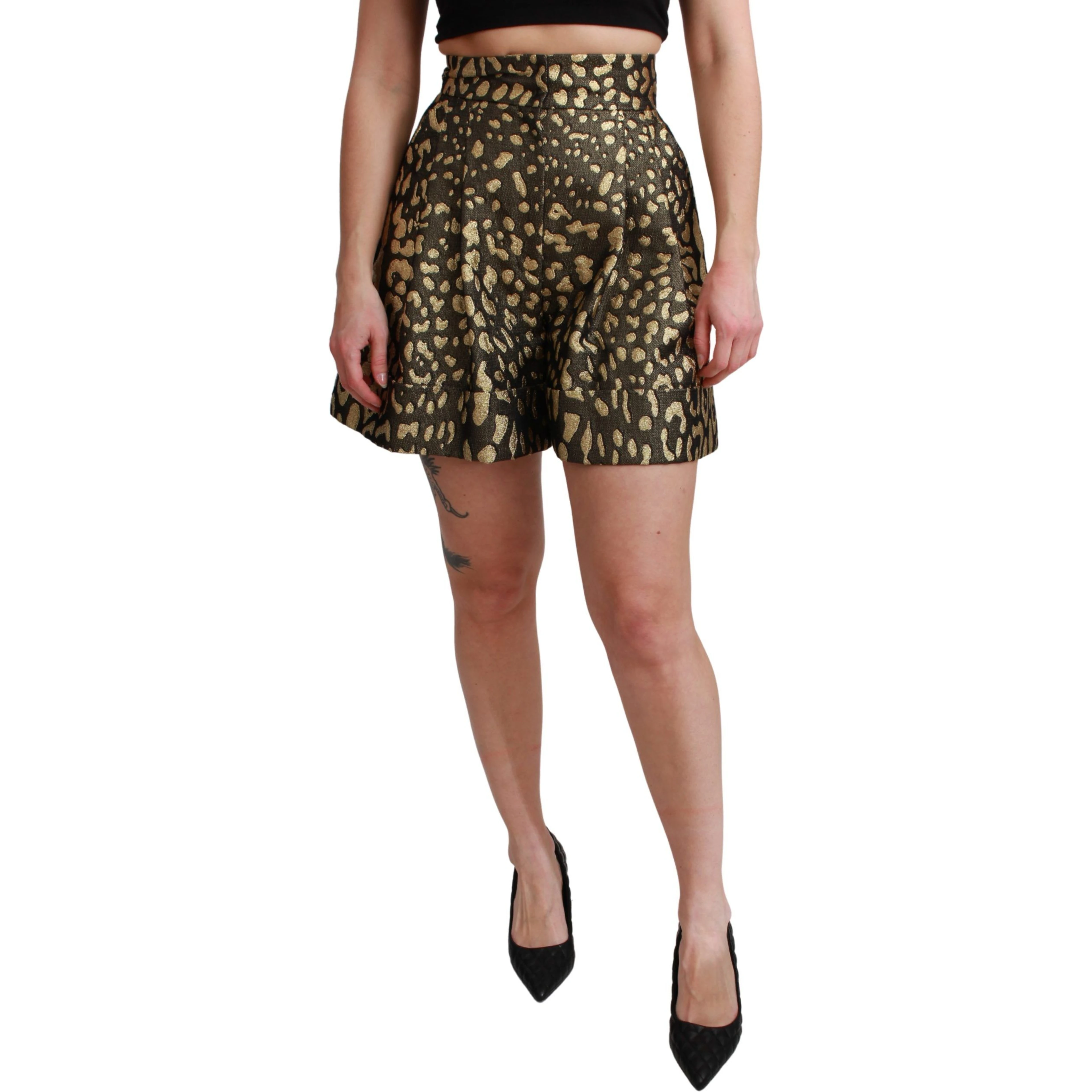 Black Gold High Waist Mini Cotton Shorts