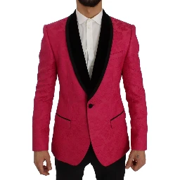 Pink Floral Brocade Slim Blazer Jacket