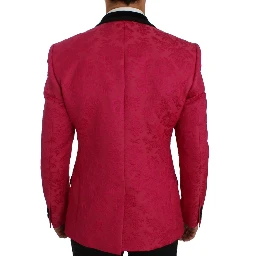 Pink Floral Brocade Slim Blazer Jacket