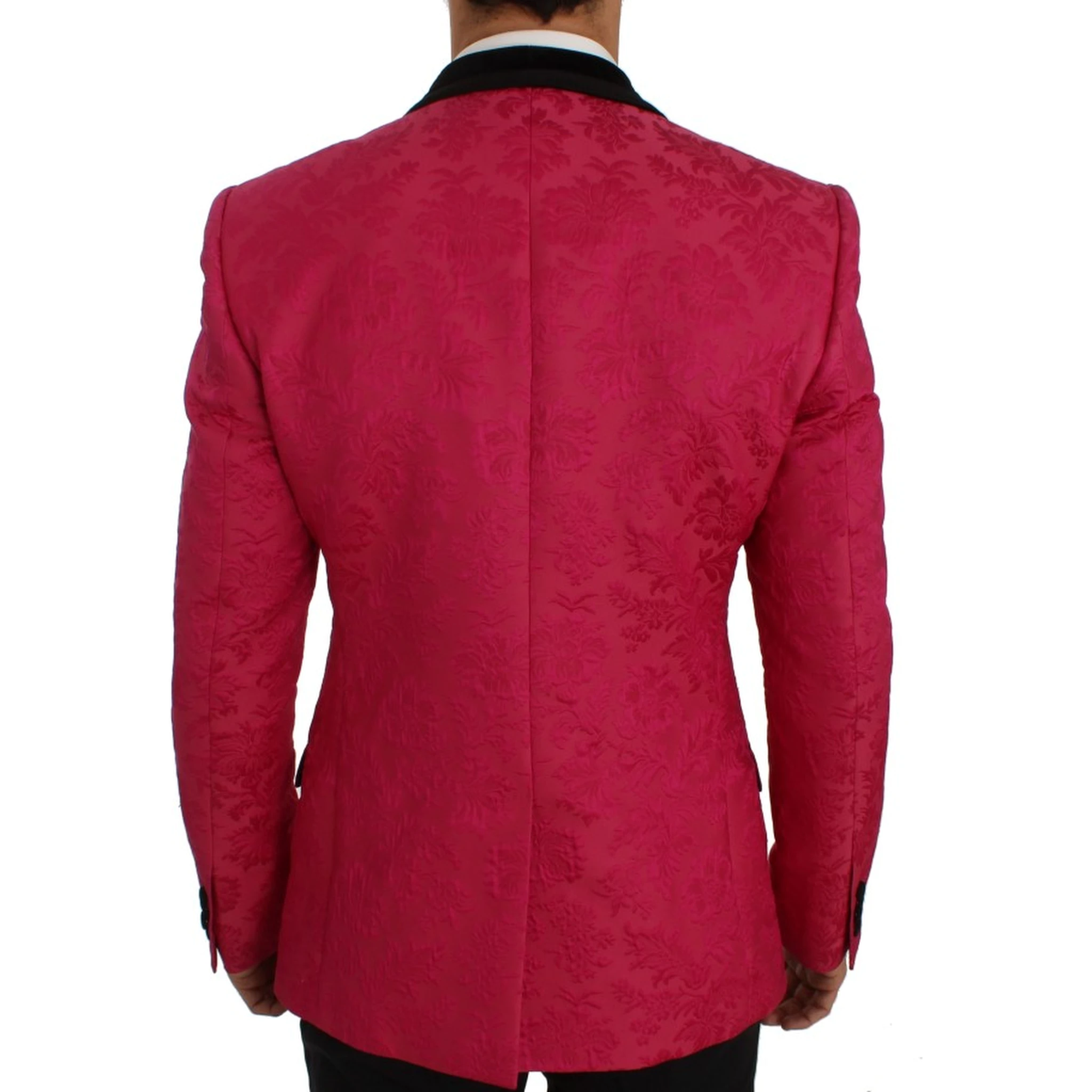 Pink Floral Brocade Slim Blazer Jacket