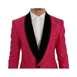 Pink Floral Brocade Slim Blazer Jacket