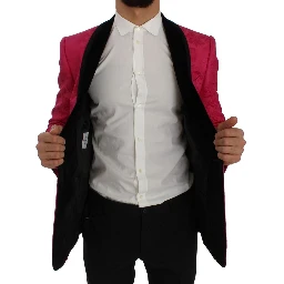Pink Floral Brocade Slim Blazer Jacket