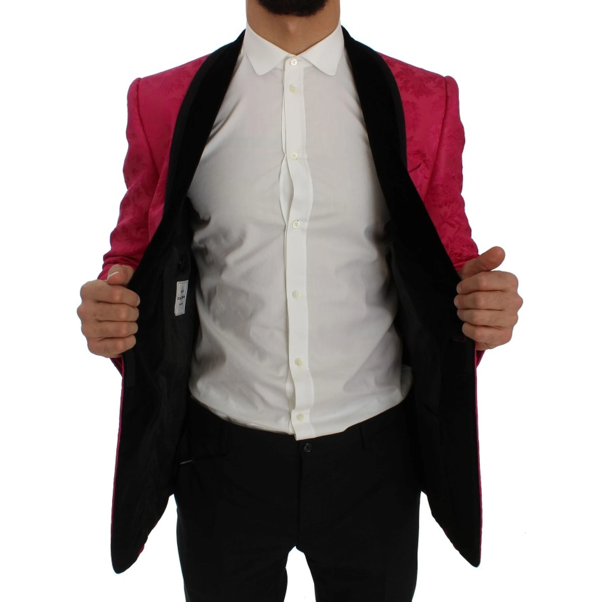 Pink Floral Brocade Slim Blazer Jacket