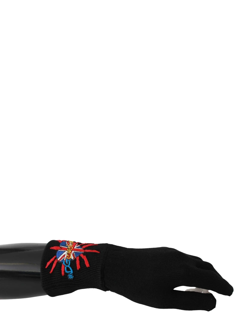 Black #DGLovesLondon Embroidered Wool Gloves