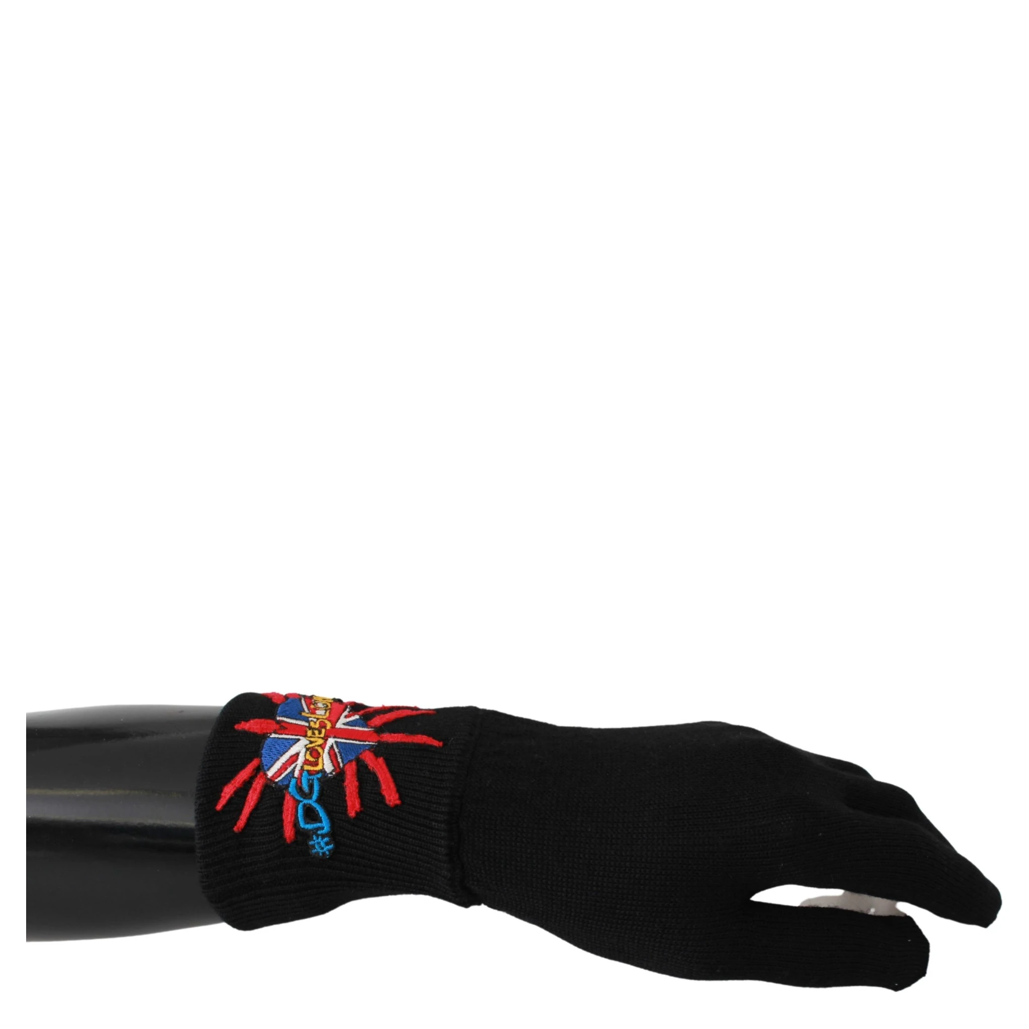 Black #DGLovesLondon Embroidered Wool Gloves