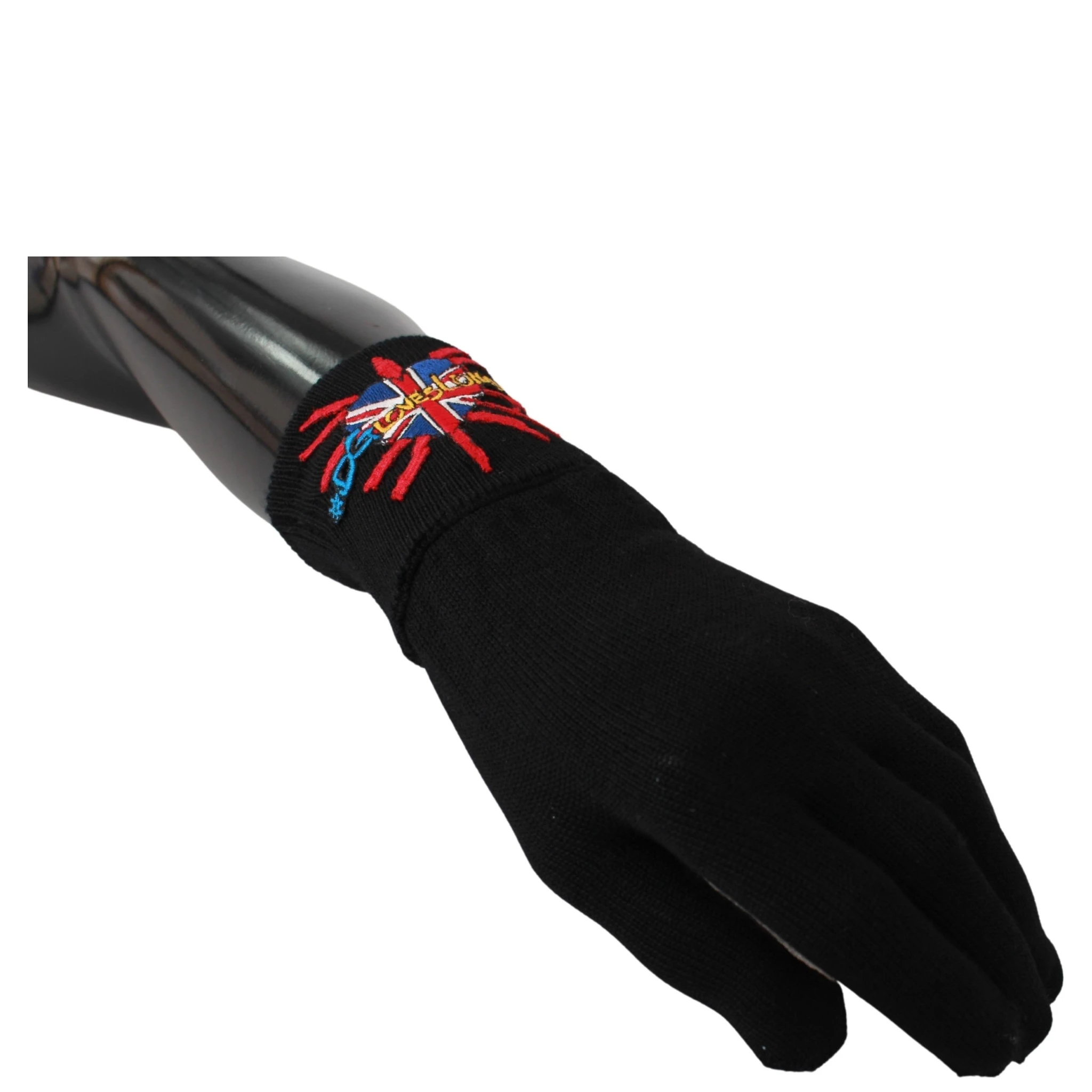 Black #DGLovesLondon Embroidered Wool Gloves