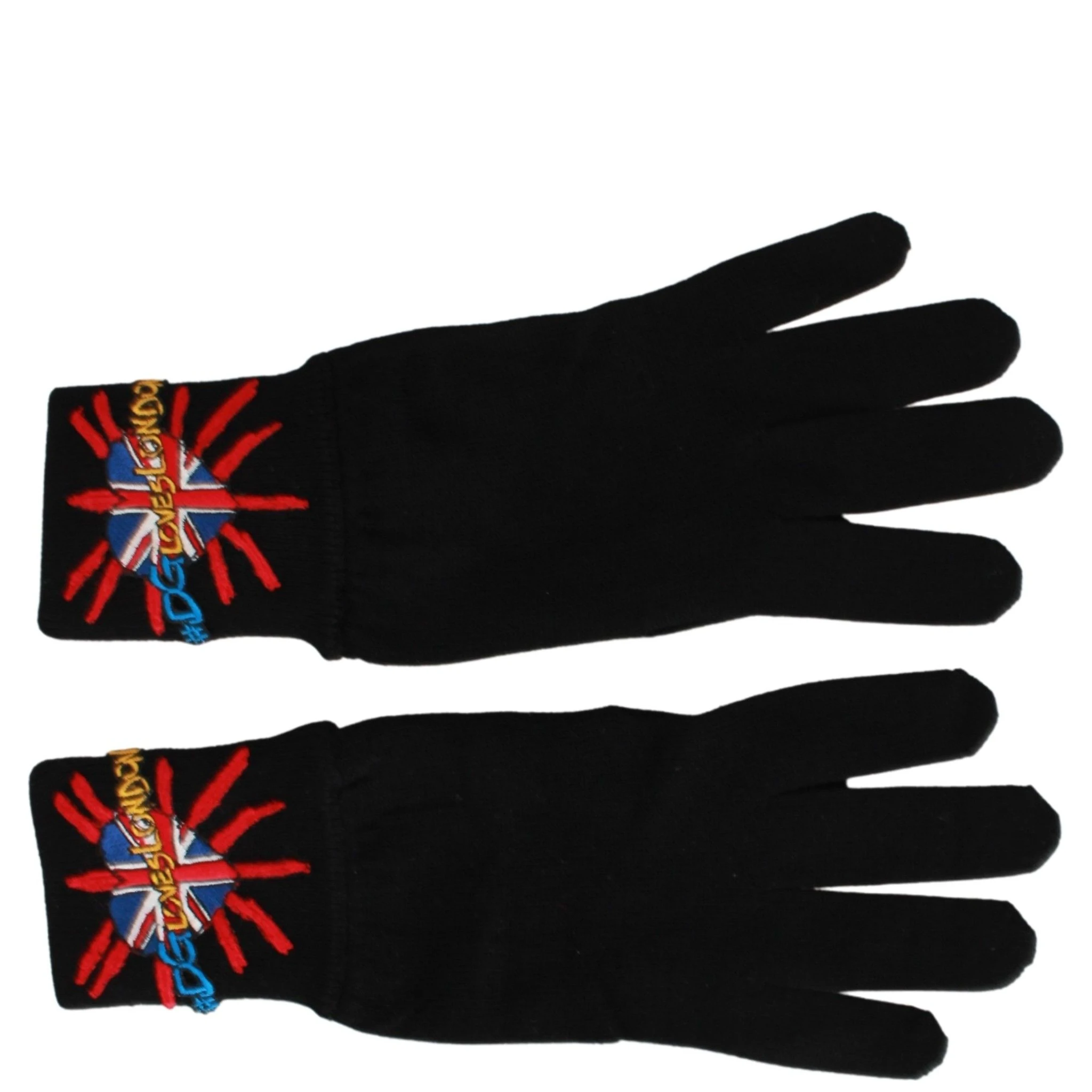 Black #DGLovesLondon Embroidered Wool Gloves