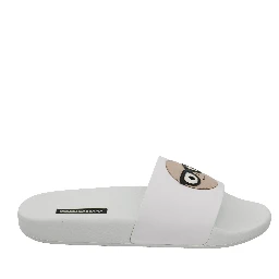 White Leather #dgfamily Slides Shoes Sandals