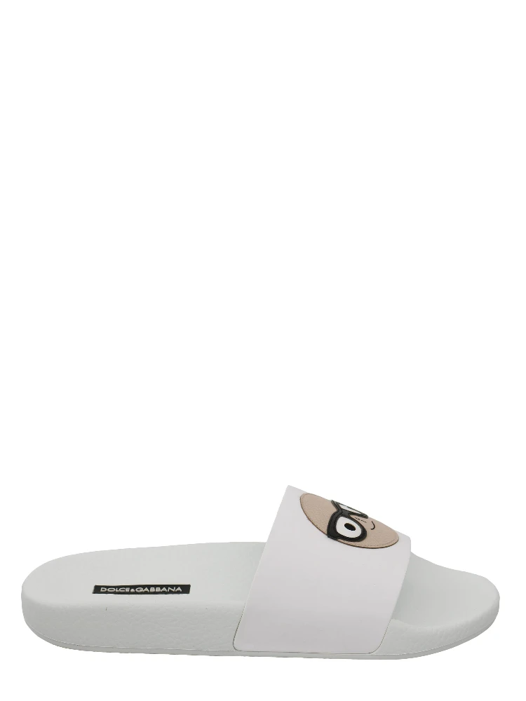 White Leather #dgfamily Slides Shoes Sandals