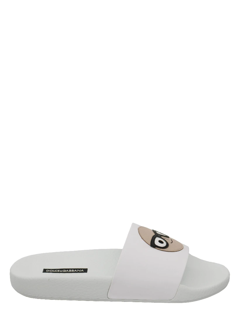 White Leather #dgfamily Slides Shoes Sandals