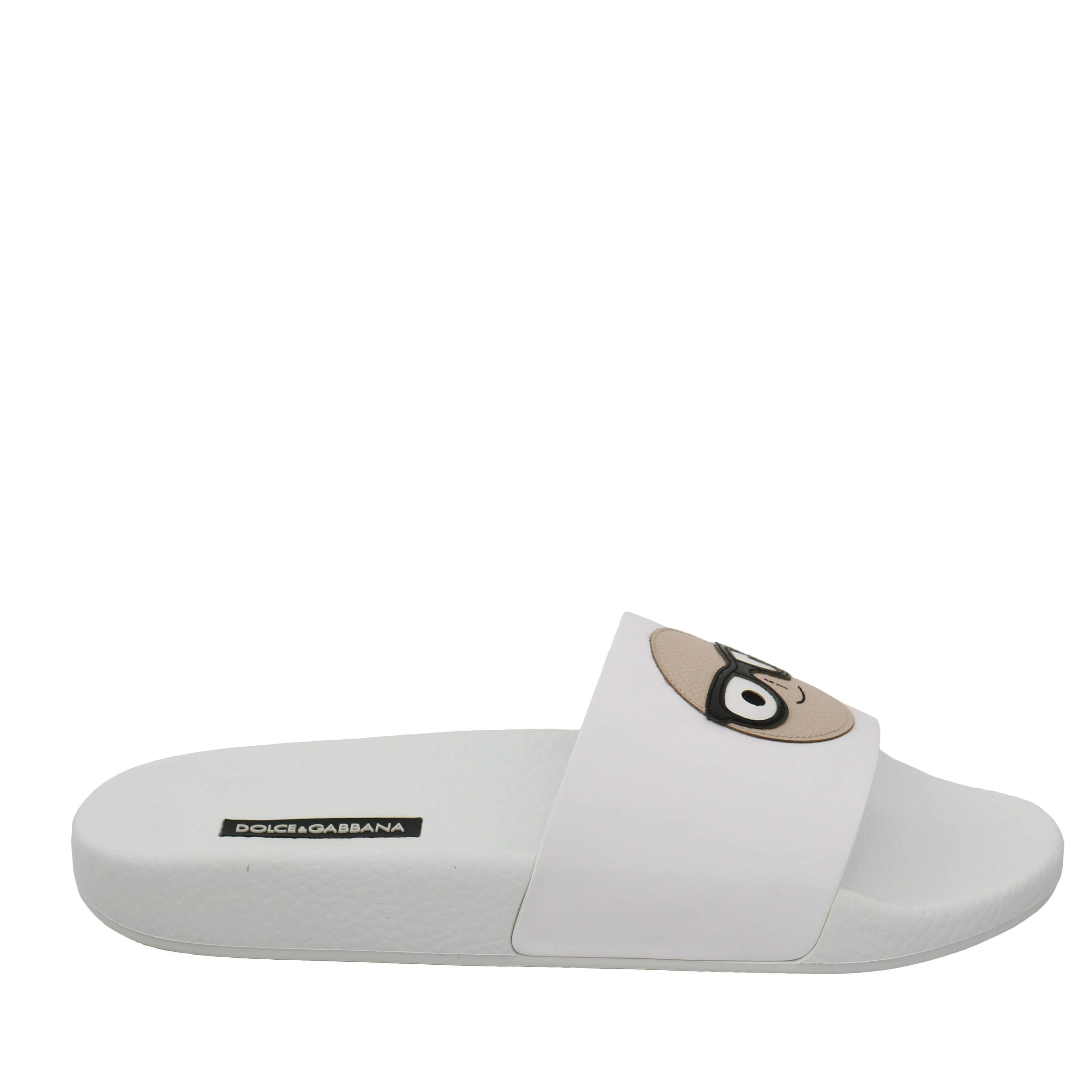 White Leather #dgfamily Slides Shoes Sandals
