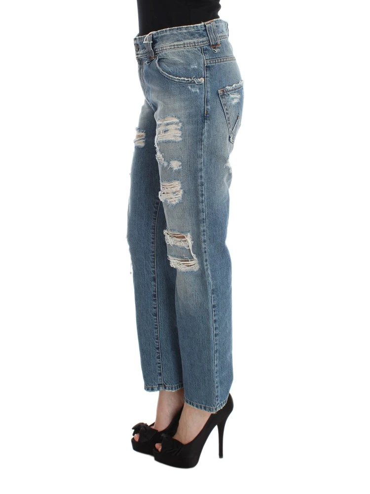 Blue Wash Cotton Boyfriend Fit Cropped Jeans alternative
