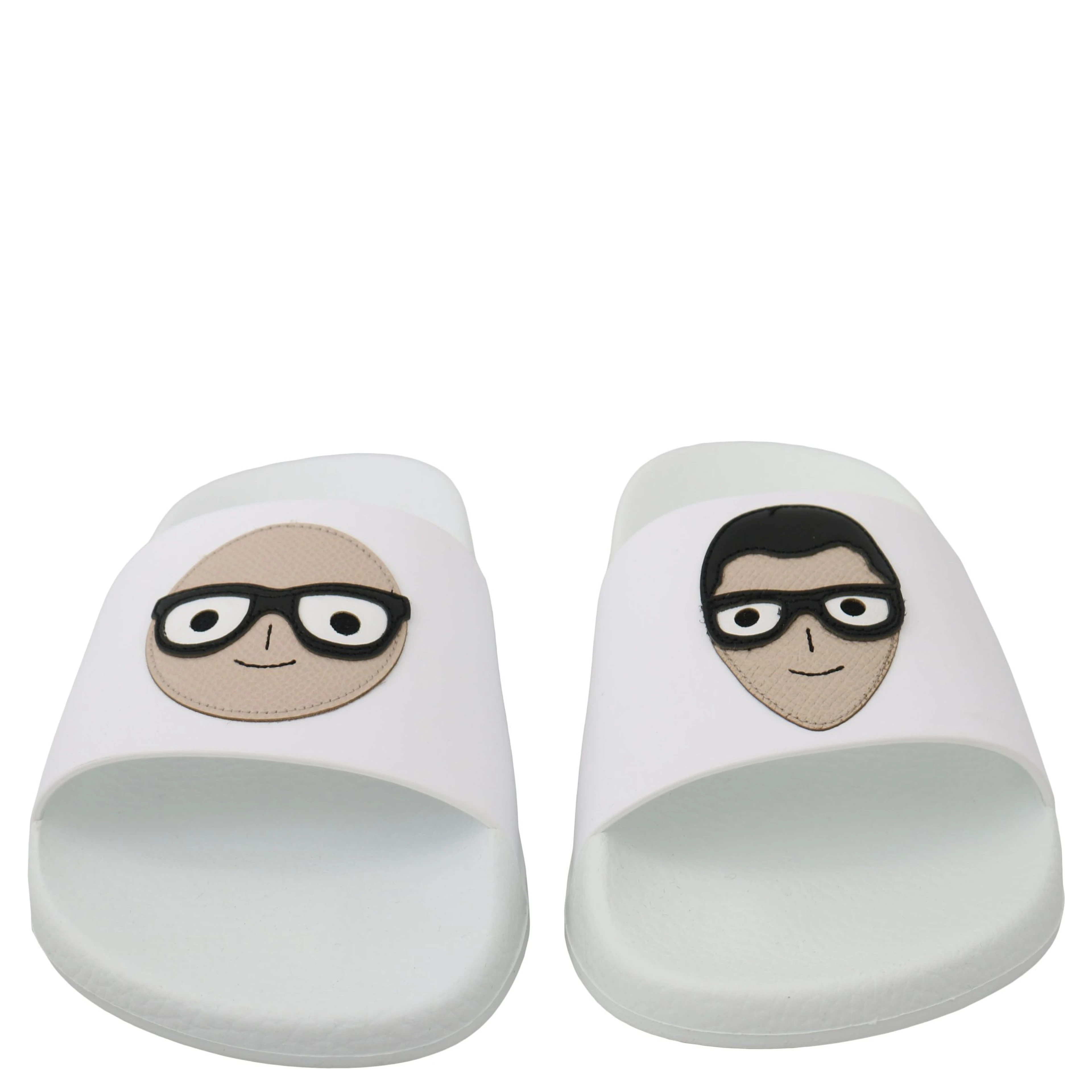White Leather #dgfamily Slides Shoes Sandals