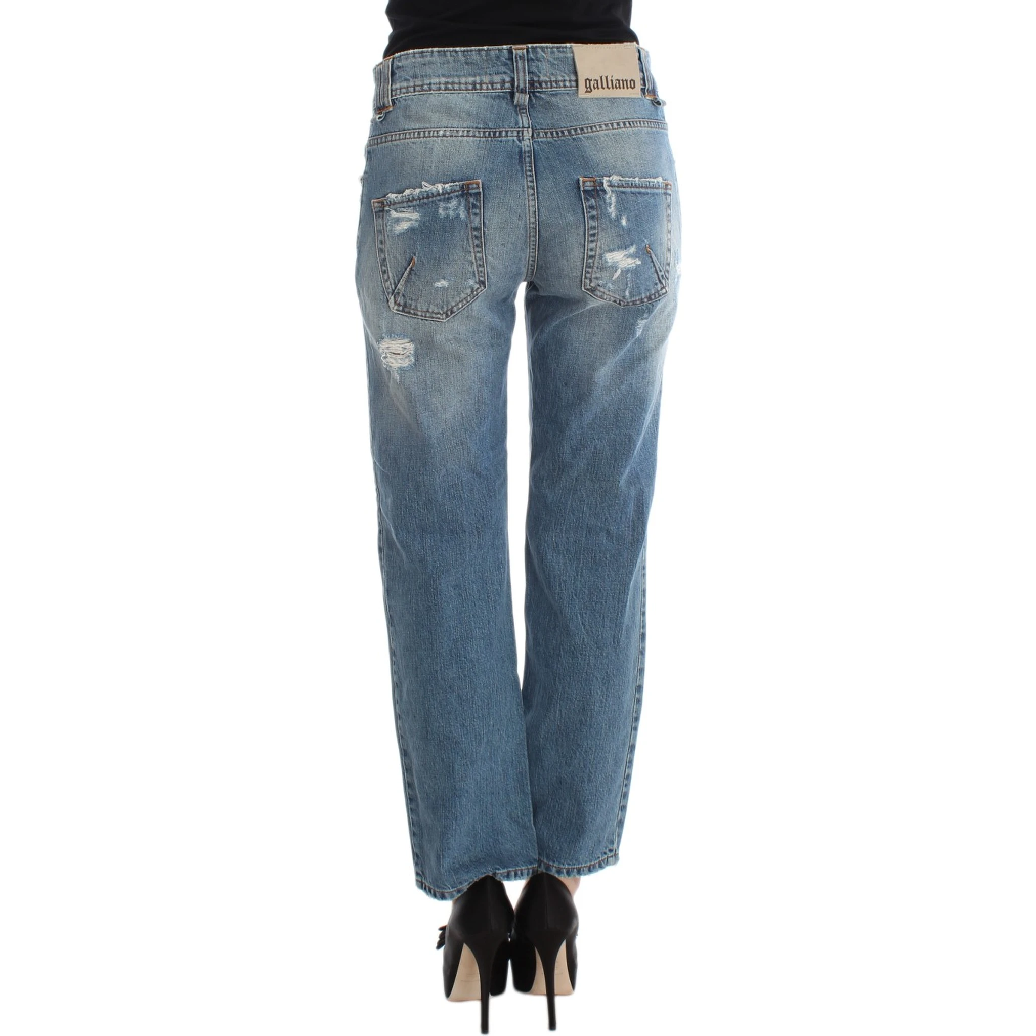 Blue Wash Cotton Boyfriend Fit Cropped Jeans