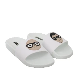 White Leather #dgfamily Slides Shoes Sandals