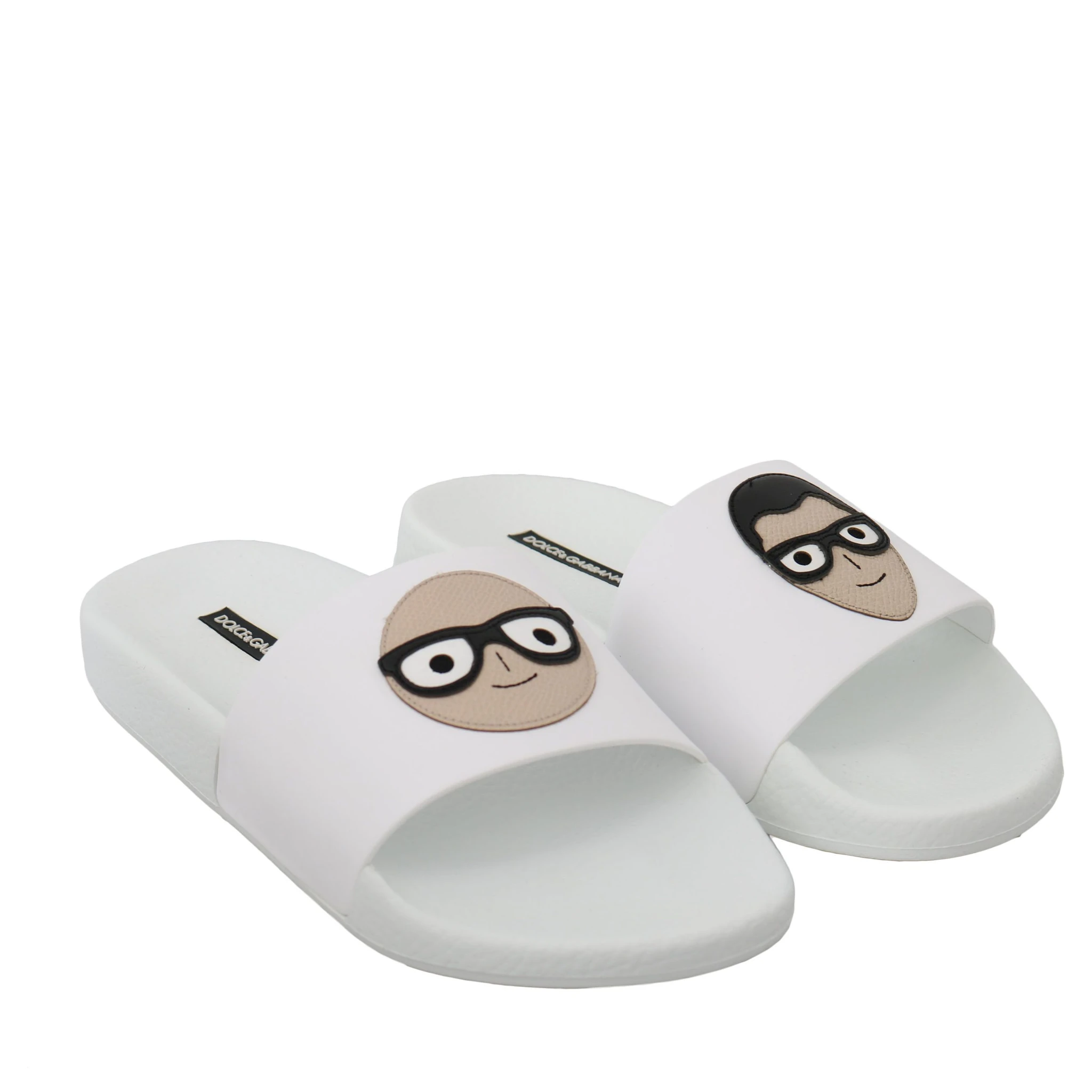 White Leather #dgfamily Slides Shoes Sandals