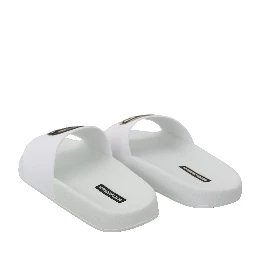 White Leather #dgfamily Slides Shoes Sandals