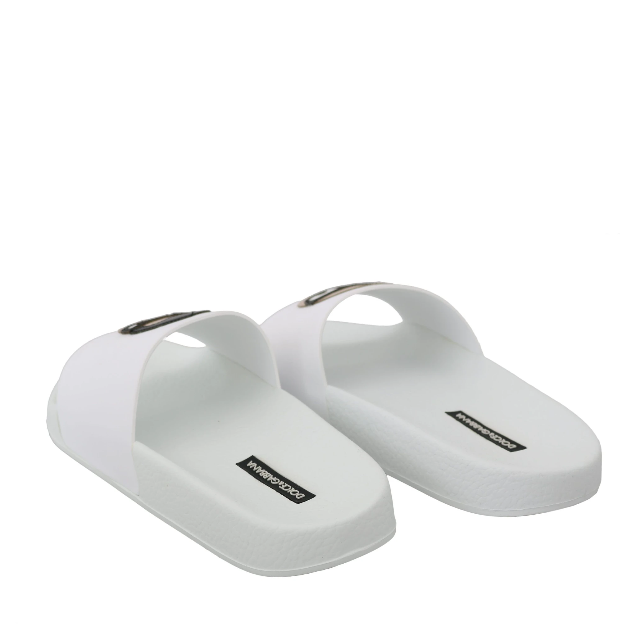 White Leather #dgfamily Slides Shoes Sandals