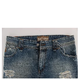 Blue Wash Cotton Boyfriend Fit Cropped Jeans