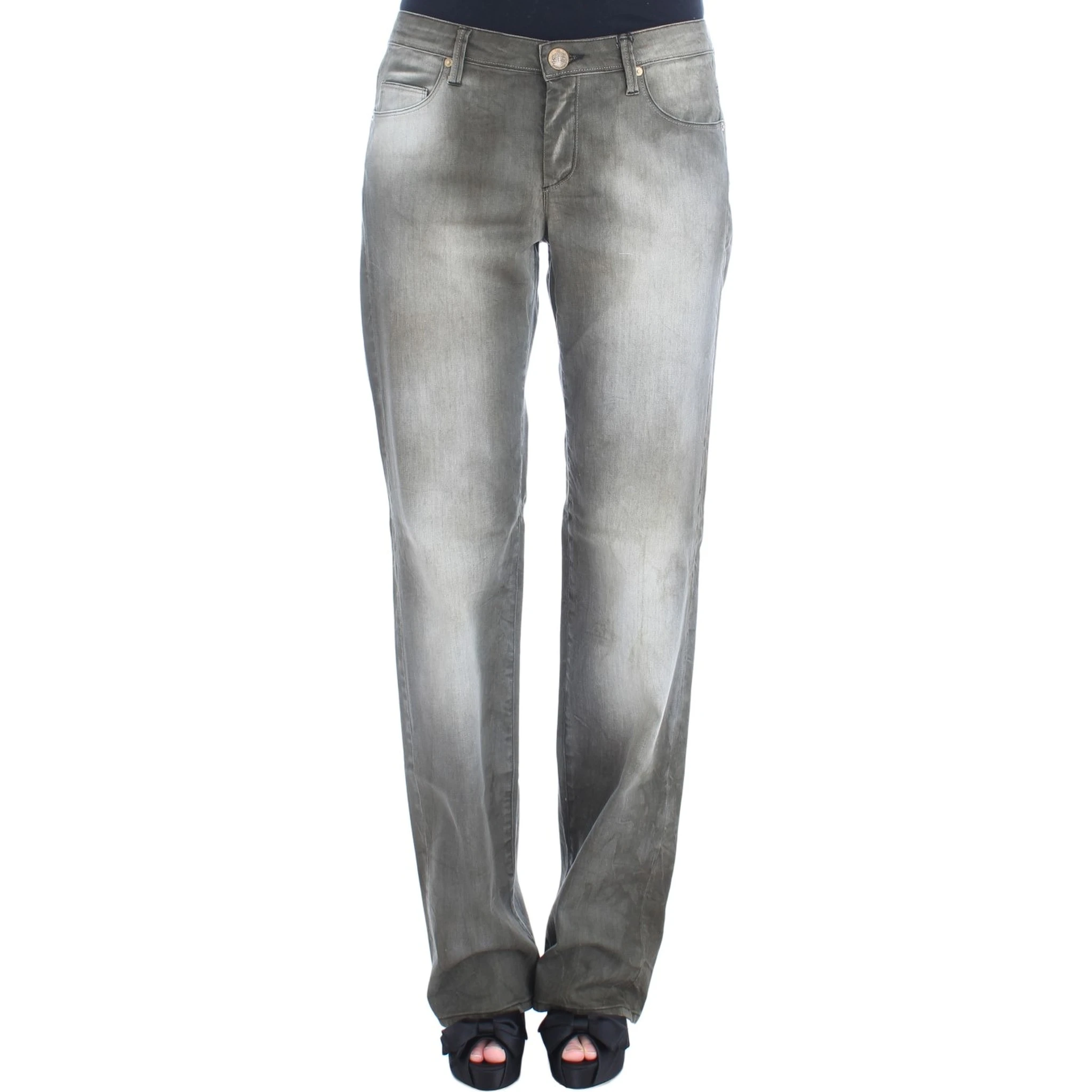 Gray Cotton Blend Loose Fit Boyfriend Jeans