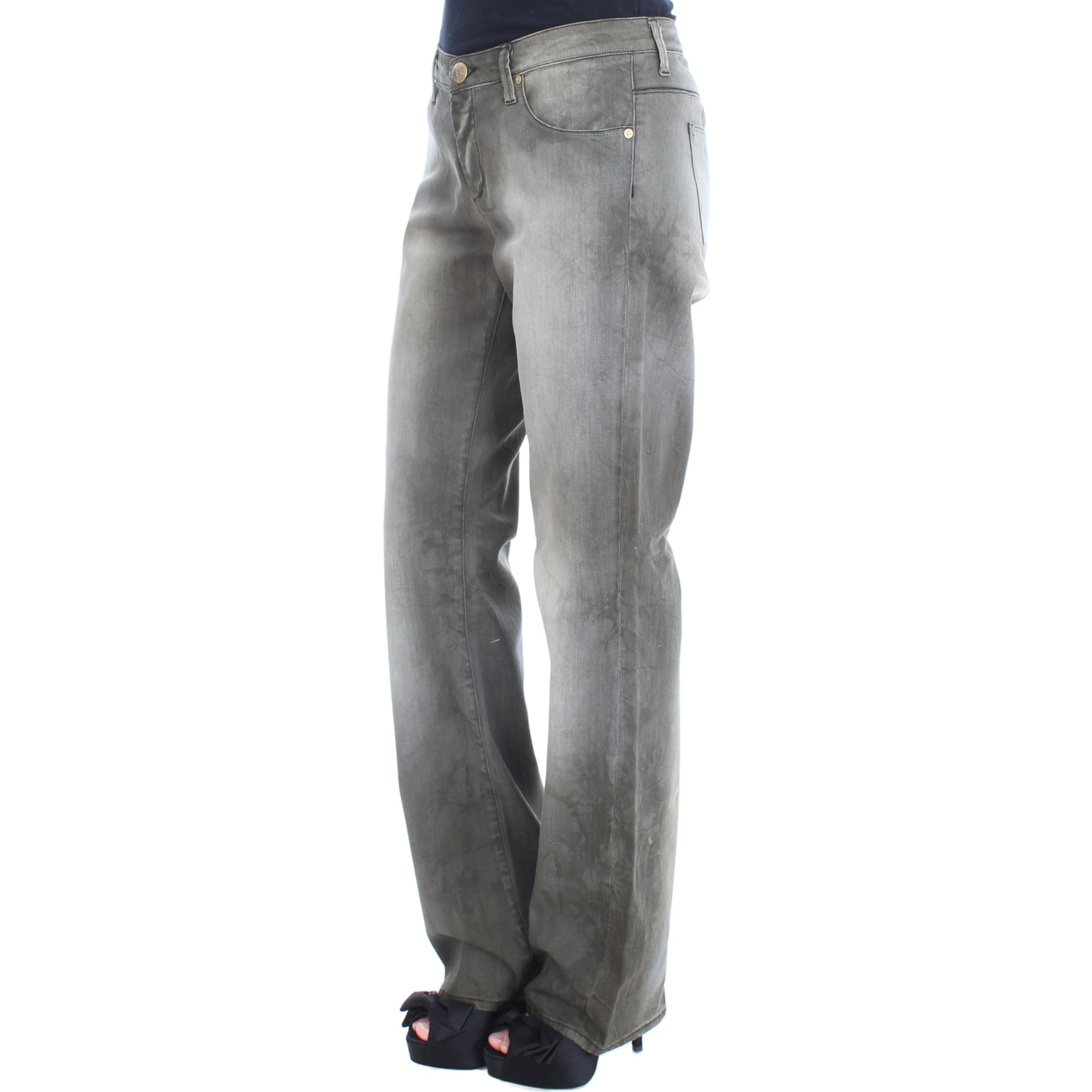 Gray Cotton Blend Loose Fit Boyfriend Jeans