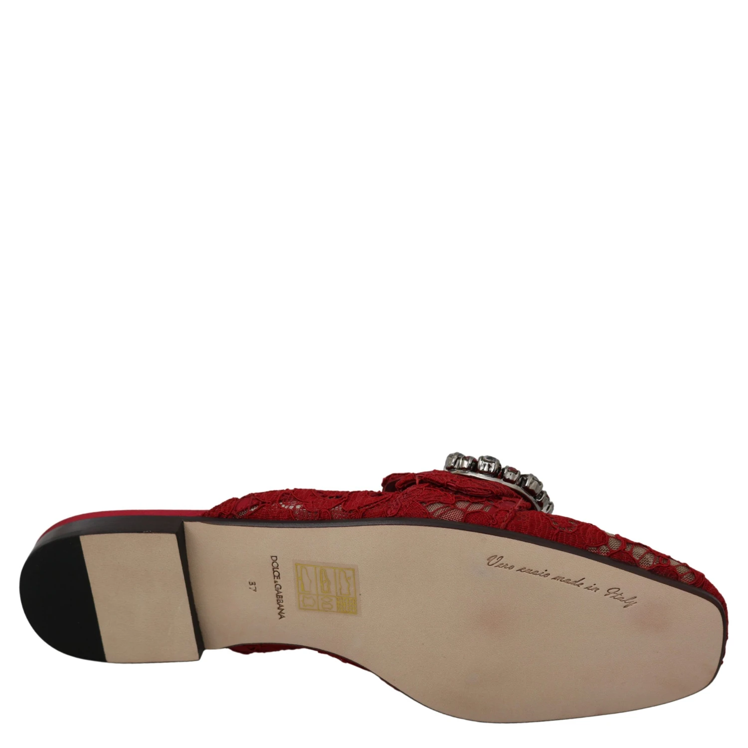 Red Lace Crystal Slide On Flats Shoes